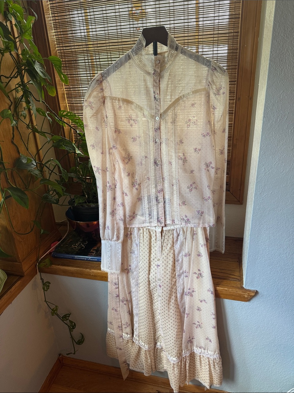 RARE 1981 Gunne Sax Sheer skirt top set cottagecore floral Two-Piece bridal prom